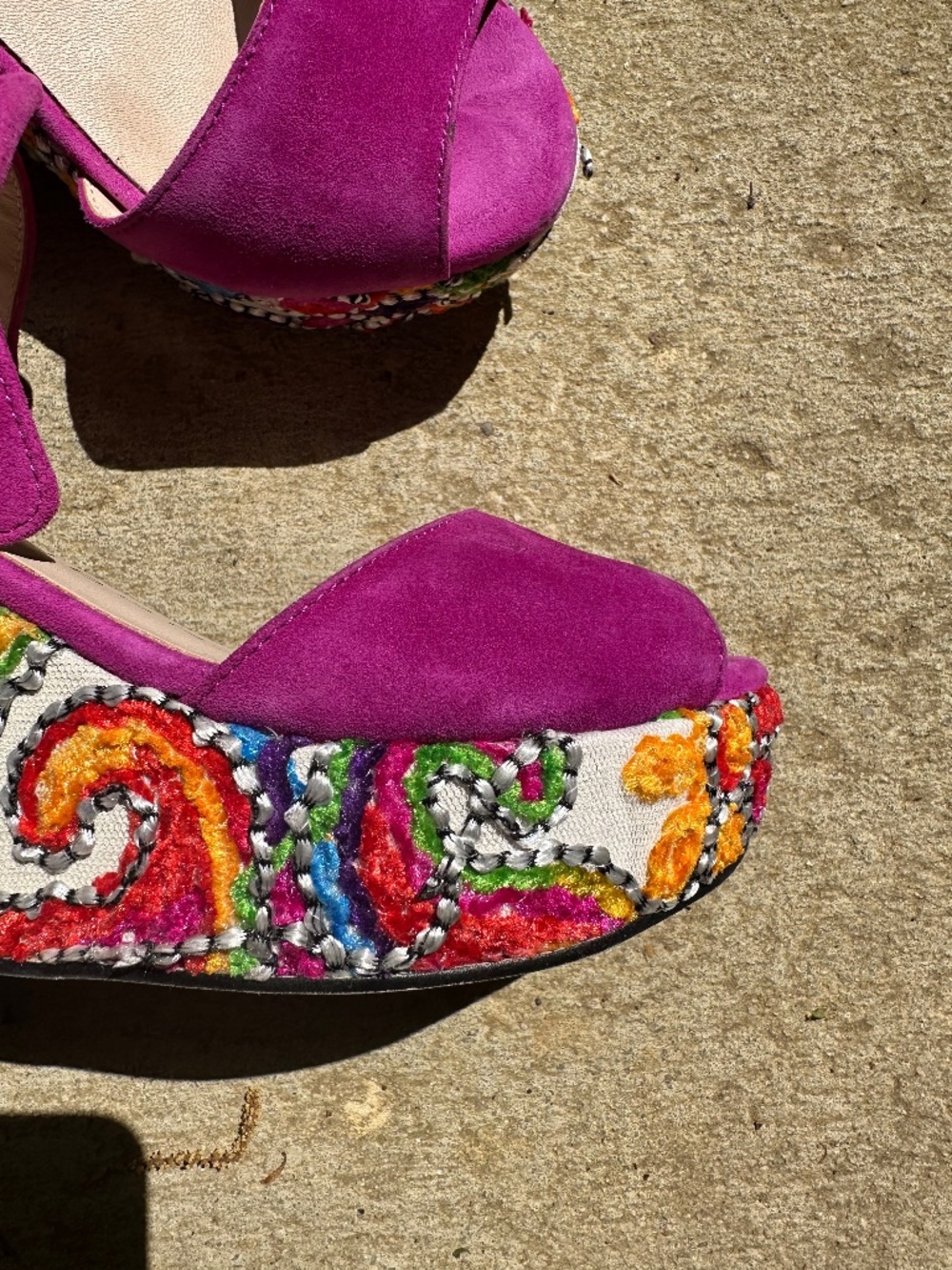 Pink Suede Sacha London Wedges with Embroidery (Size 7)